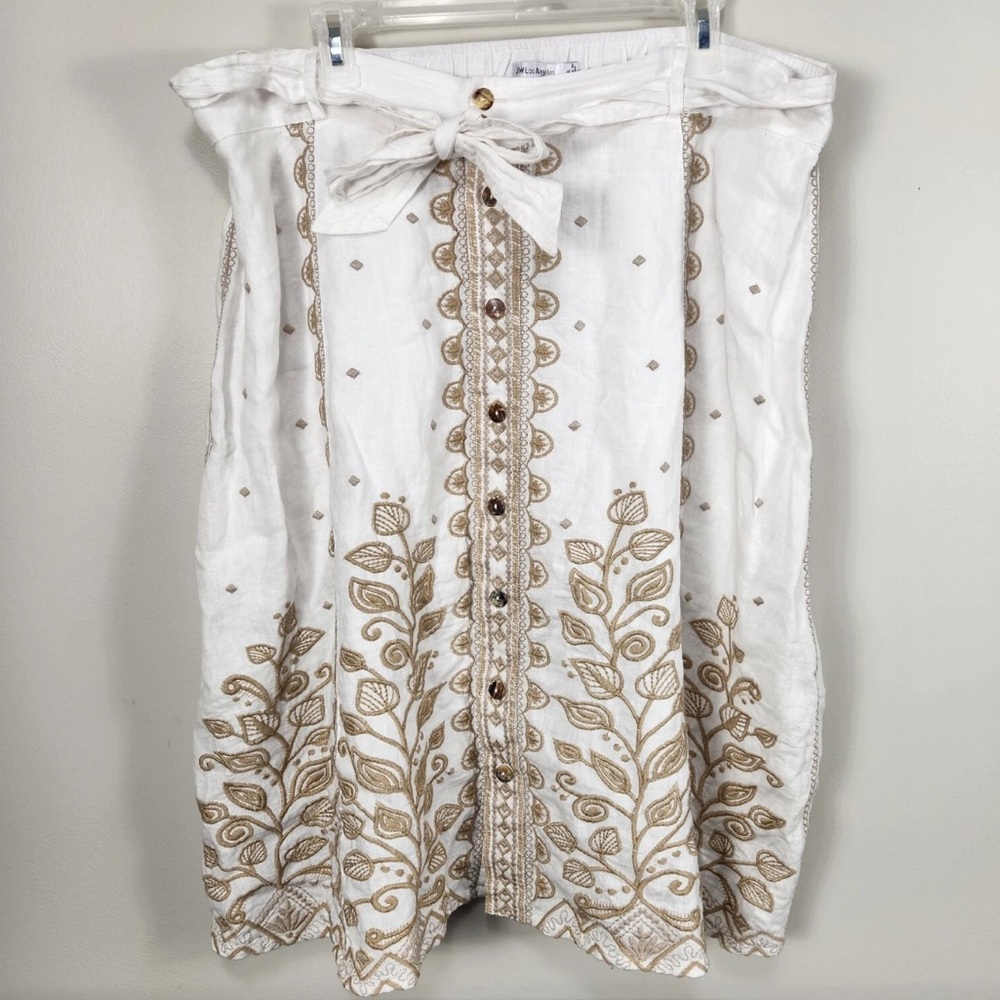 Johnny Was White and Tan Bubble Midi Skirt